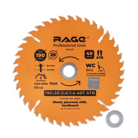 диск пильный по дереву RAGE by VIRA 190х30/20/16мм 40 зубьев диск пильный rage furious fast cut по дереву 210х25 4 20 16мм 14 зубьев