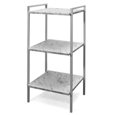 стеллаж три полки 380х380х800мм ЛДСП/металл мрамор белый/белый