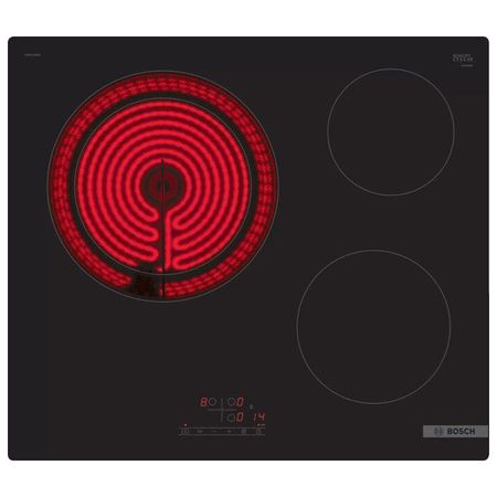 поверхность электрическая BOSCH Serie 4 PKK611BB2E 3 конфорки стеклокерамика черный духовка электрическая bosch serie 6 hbj558yb3q 59 4см 66л 8 реж гриль конв