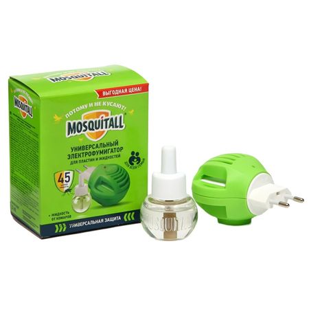 комплект MOSQUITALL Универсальная защита: фумигатор + жидкость 45 ночей 30мл пластины mosquitall универсальная защита от комаров 10 шт