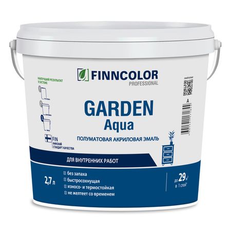 эмаль акриловая FINNCOLOR Garden Aqua база А полуматовая 2,7л белая, арт.700006479 шпатлевка акриловая лакра по дереву белая 0 6кг арт 0008056