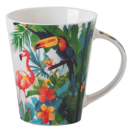 кружка TODELIA Тропики фламинго и тукан 380мл костяной фарфор