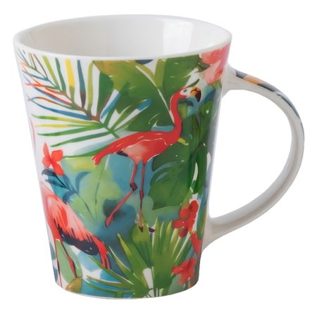 кружка TODELIA Тропики фламинго с одной стороны 380мл костяной фарфор
