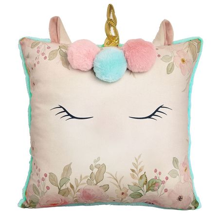 подушка декоративная Единорог печать 40х40см бирюзовая, арт.ПДЕ-бирюза наволочка 45x45 см полиэстер животные печать