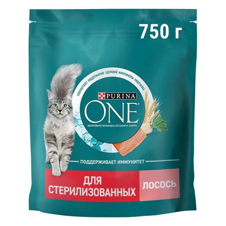 корм для кошек Purina ONE для стерилизованных и кастрированных лосось и пшеница сухой 0,75кг сухой корм для котят perfect fit от 2 до 12 месяцев с курицей 190 г