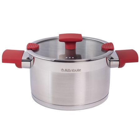 кастрюля ATTRIBUTE Stark 3,4л 20см нерж.сталь стеклянная крышка индукция посуды mallony mediano 6 предм 1 9 2 6 3 6л 16 18 20см нерж индукция