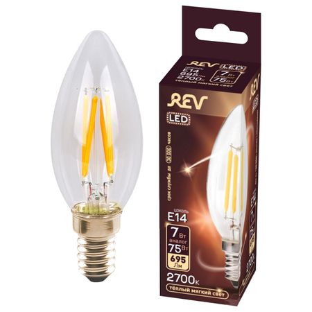 лампа филаментная REV 7Вт E14 С37 2700K свеча лампа филаментная rev 7вт e27 с37 2700k свеча