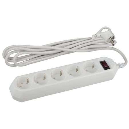 сетевой фильтр ЭРА USF 3м 5-местный с/з 3x0,75кв мм с выключателем белый