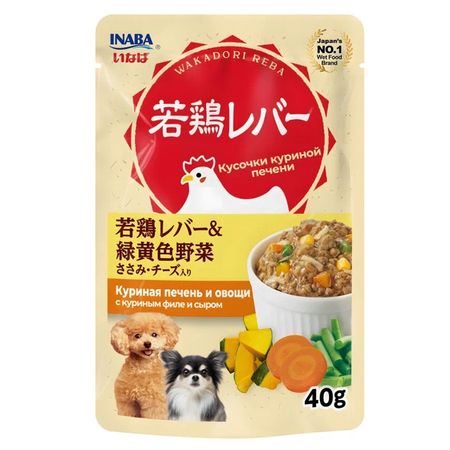 лакомство для собак INABA Wakadori Reba куриная печень и овощи с куриным филе и сыром 40г сухарики от мартина с сыром 60 г