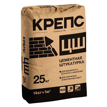 штукатурка цементная для внутр. и наруж.работ КРЕПС ЦШ ручн. машинн. 25кг ранавексим пор наруж 10 гр