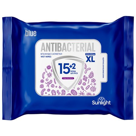 салфетки влажные SUNLIGHT XL Antibacterial Blue 17шт натуретто витамины с и е дыня таблетки жевательные 2300мг 17шт