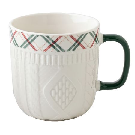 кружка TODELIA Зимняя зеленая ручка, тонкие полосы 340мл костяной фарфор