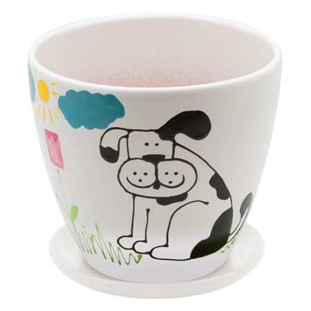 горшок керамический с поддоном Собака 1,4л d14,6см h13,5см керамический белый