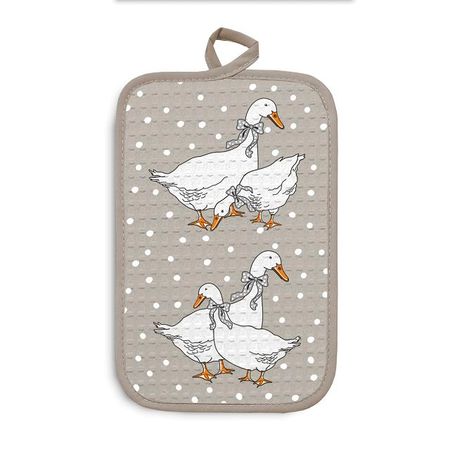 прихватка кухонная Гуси горох 14х22см бежевая, арт.020-Гуси беж
