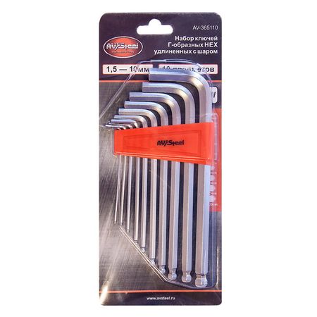 набор удлиненных Г-образных ключей HEX с шаром AV STEEL 1,5-10мм 10 предметов рождественский   с шаром санта клауса
