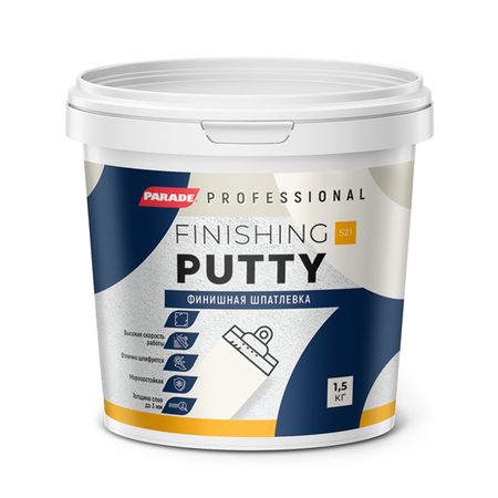 шпатлевка акриловая PARADE Professional S21 финишная супербелая 1,5кг, арт.0006169 шпатлевка акриловая лакра по дереву белая 0 6кг арт 0008056