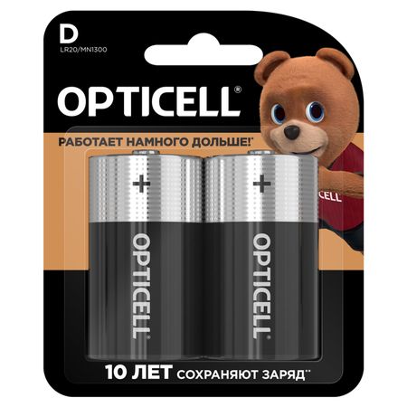 батарейка OPTICELL 1,5В алкалиновая D 2шт батарейка opticell алкалиновая 9v 1 шт