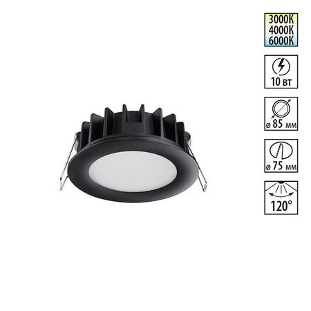 светильник встраиваемый NOVOTECH Spot LED 10Вт 3000/4000/6000К черный линейные направляющие hgr15 g penny machine 1000 2000 3000 4000 мм