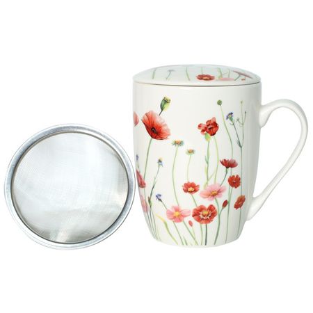 кружка TODELIA Маки 400мл костяной фарфор с крышкой и фильтром
