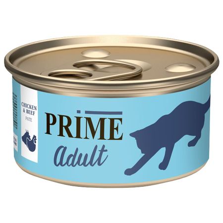 корм для кошек PRIME Adult курица и говядина паштет банка 75г