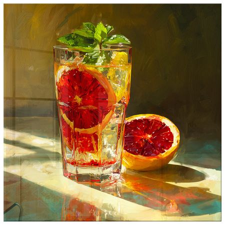 картина на стекле ЛИМОНАД КРАСНЫЙ АПЕЛЬСИН 400х400мм шар maxijoy белые бусы 80мм стекло красный