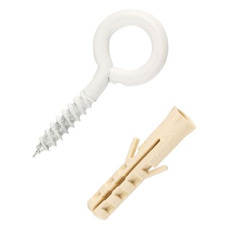 шуруп-кольцо 20х3,8х8мм белый с дюбелем 3шт шуруп крюк 6х60 hook 6 x60 mp