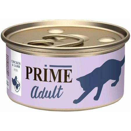корм для кошек PRIME Adult курица и ягненок паштет банка 75г