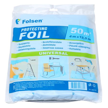пленка защитная FOLSEN 7 мкм 4х12,5м голубая, арт.094125 пленка защитная folsen 7 мкм 4х5м голубая арт 094500