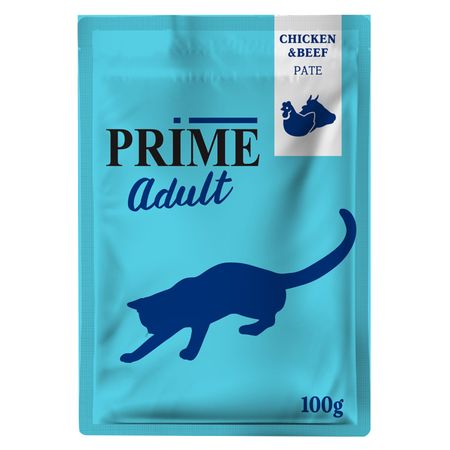 корм для кошек PRIME Adult паштет из курицы и говядины пауч 100г влажный корм crave для взрослых кошек с ягненком пауч 70 г
