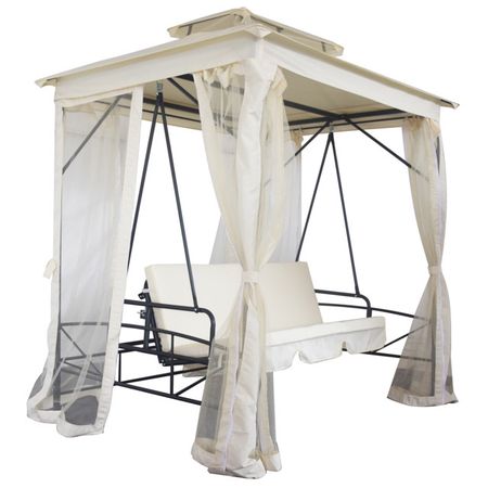 качели садовые с антимоскитной сеткой 1,87х1,47х2,4м бежевые (до 300кг) качели садовые шатер 2 32х1 49х2 34м темно зеленые c антимоскитной сеткой до 280кг