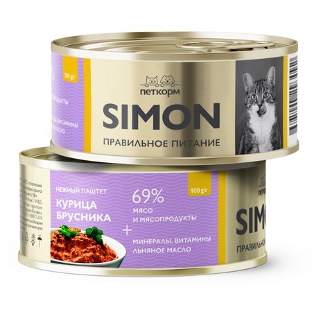 корм для кошек SIMON 93122 паштет с курицей и брусникой банка 100г