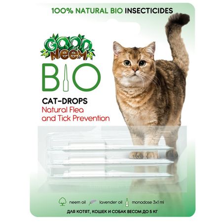 капли антипаразитарные для кошек GOOD Neem Био от блох и клещей 3шт.х1мл гельминтал spot on для кошек до 4кг капли на холку пипетка 0 4мл