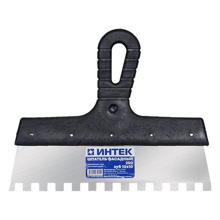 шпатель зубчатый ИНТЕК нержавеющая сталь пластиковая ручка 250 мм зуб 6х6 мм, арт.10103-250-006 шпатель зубчатый интек 10103 250 006 250 мм нержавеющая зуб 6x6 мм