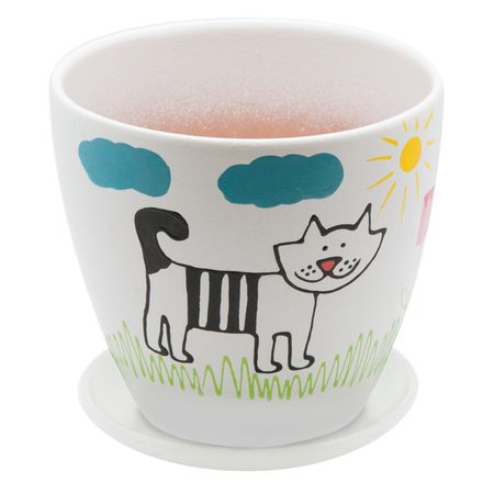 горшок керамический с поддоном Кот 1,4л d14,6см h13,5см керамический белый керамический гайвань brtrinbsy tea с рисунком орхидеи 150 мл