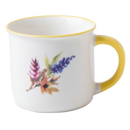 кружка TODELIA Флора желтая ручка 380мл костяной фарфор