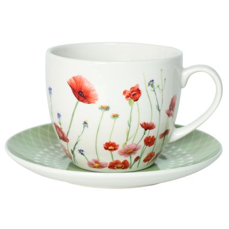 чашка с блюдцем TODELIA Маки 4 предмета 250мл костяной фарфор