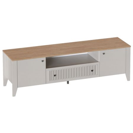 тумба под ТВ Валенсия 1286х416х496мм ЛДСП персидский жемчуг/дуб натуральный светлый