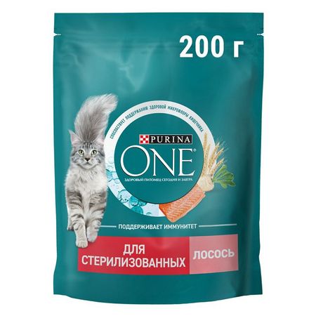 корм для кошек Purina ONE для стерилизованных и кастрированных лосось и пшеница сухой 200г сухие корма farmina вет корма для кошек при профилактике мкб 5 кг