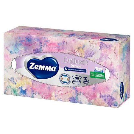 салфетки косметические ZEWA Deluxe Design 3-слойные 90шт салфетки косметические zewa everyday 2 слойные 100шт
