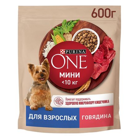 корм для собак Purina ONE для взрослых мелких и карликовых пород говядина и рис сухой 0,6кг сухие корма farmina вет корма для собак при мкб струвитного типа 2 кг