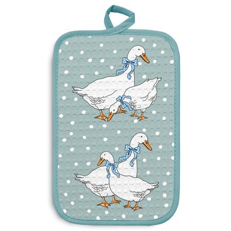 прихватка кухонная Гуси горох 14х22см серая, арт.020-Гуси серый