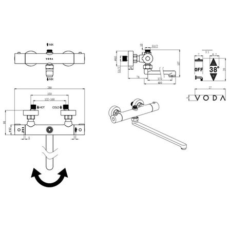 смеситель-термостат VODA длинный латунь хром bingoelec умный термостат tuya