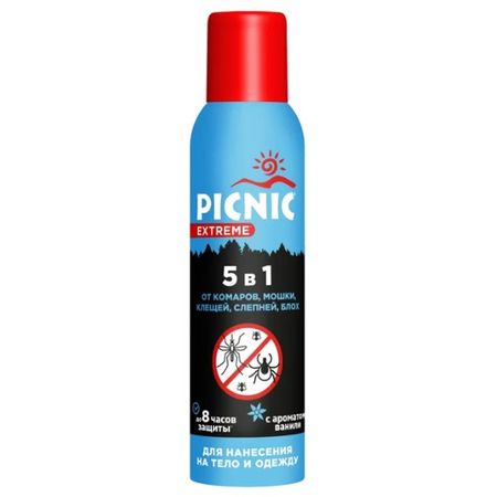 аэрозоль PICNIC Extreme 5в1 от комаров, слепней, клещей, мошек 150мл