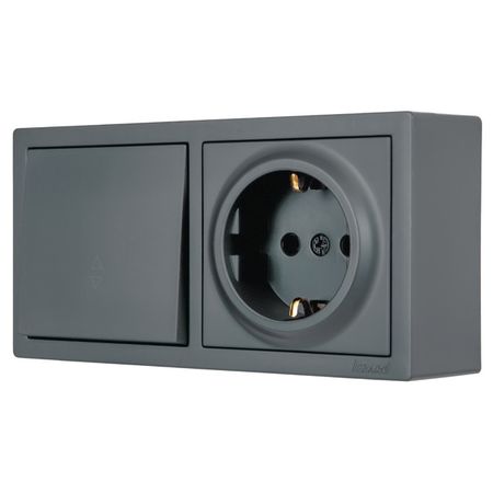 блок переключатель 1-клавишный и розетка LEZARD Leto с/з графит переключатель аварийной остановки xb2 bs542c красный