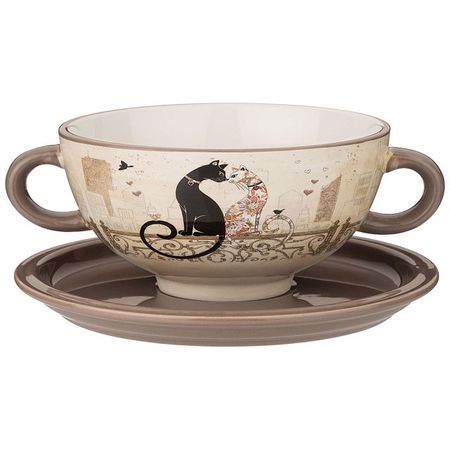 бульонница AGNESS Парижские коты 550мл с тарелкой доломит тарелка agness парижские коты обеденная 26см доломит