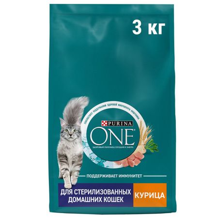 корм для кошек Purina ONE для стерилизованных домашних кошек курица сухой 3кг сухие корма farmina вет корма для кошек при профилактике мкб 5 кг