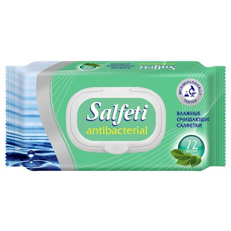 салфетки влажные SALFETI Antibacterial очищающие 72шт влажные салфетки salfeti eco biologico очищающие 20 шт