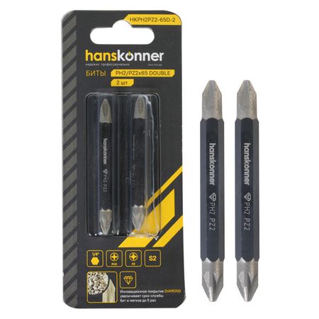 биты HANSKONNER PH2хPZ2 65мм двусторонние 2шт vibratite отвертки биты ованадиевая 1 шт fd4 fd5 5 fd7