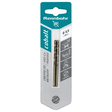 сверло по металлу RENNBOHR COBALT 3,5х70мм 2шт сверло по металлу rennbohr cobalt 3 5х70мм 2шт