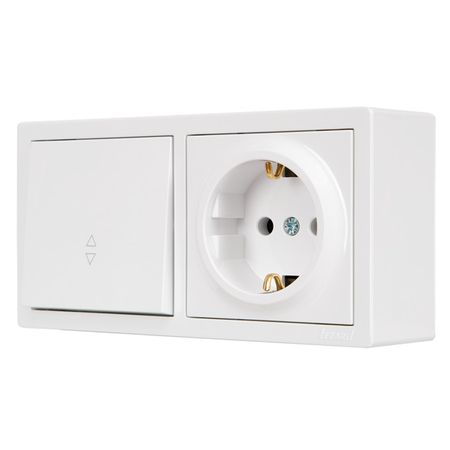 блок переключатель 1-клавишный и розетка LEZARD Leto с/з белый переключатель аварийной остановки xb2 bs542c красный